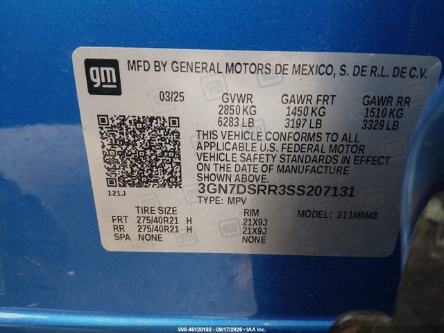 Aukcja sprzedaży 2025 Chevrolet Equinox Ev Rs, vin: 3GN7DSRR3SS207131, numer aukcji: 46120192