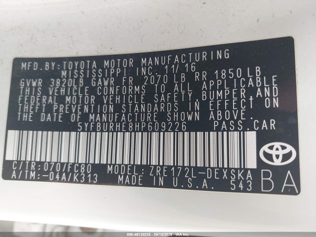 46120235 :رقم المزاد ، 5YFBURHE8HP609226 vin ، 2017 Toyota Corolla Se مزاد بيع