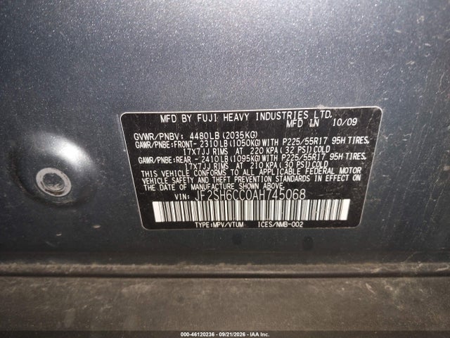 Aukcja sprzedaży 2010 Subaru Forester 2.5x Premium, vin: JF2SH6CC0AH745068, numer aukcji: 46120236