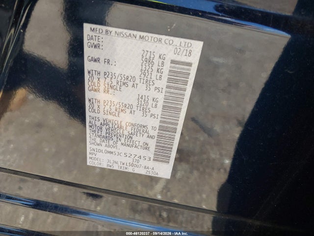 Продаж на аукціоні авто 2018 Infiniti Qx60, vin: 5N1DL0MM5JC527453, номер лоту: 46120237