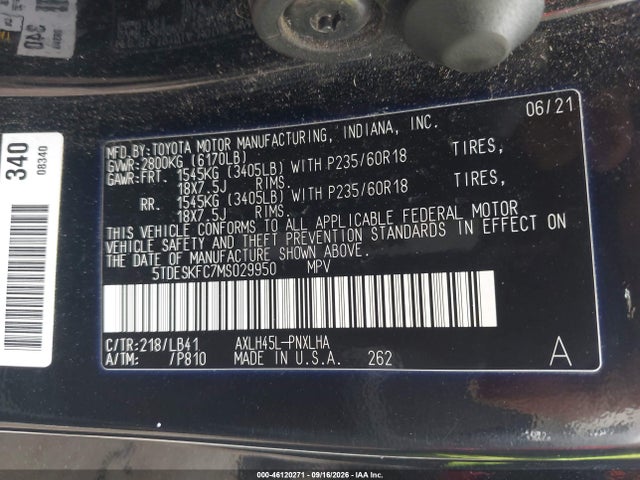 2021 Toyota Sienna Platinum მანქანა იყიდება აუქციონზე, vin: 5TDESKFC7MS029950, აუქციონის ნომერი: 46120271