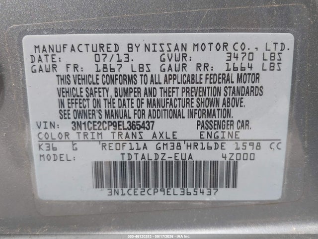 Aukcja sprzedaży 2014 Nissan Versa Note Sv, vin: 3N1CE2CP9EL365437, numer aukcji: 46120283