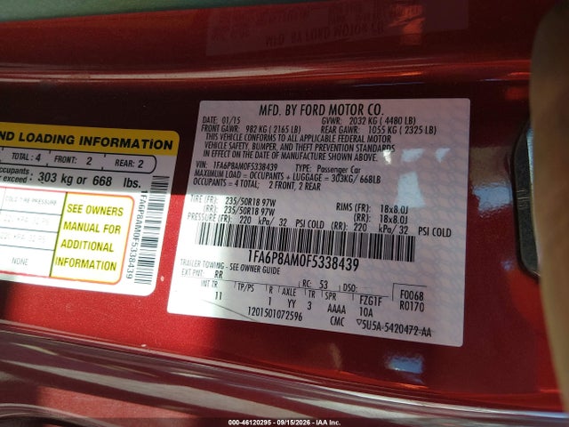 Ford Mustang V6 2015 1FA6P8AM0F5338439 Image 9