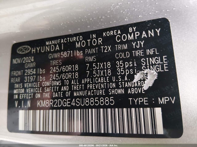 Продажа на аукционе авто 2025 Hyundai Palisade Sel, vin: KM8R2DGE4SU885885, номер лота: 46120296