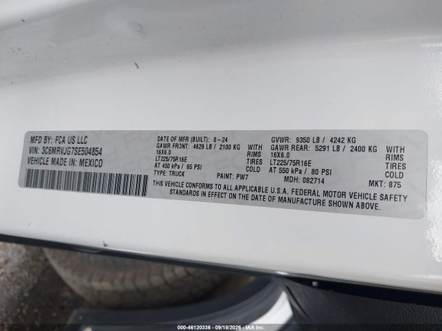 46120336 :رقم المزاد ، 3C6MRVJG7SE504854 vin ، 2025 Ram Promaster 3500 Cargo Van Tradesman High Roof 159 Wb Ext مزاد بيع
