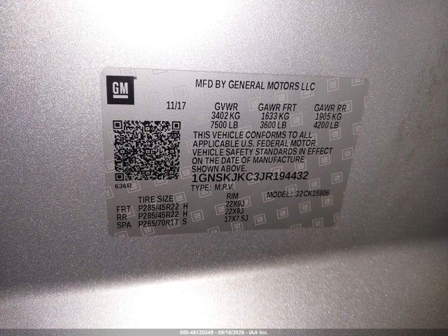 Aukcja sprzedaży 2018 Chevrolet Suburban Premier, vin: 1GNSKJKC3JR194432, numer aukcji: 46120349