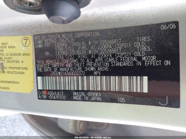 Aukcja sprzedaży 2006 Toyota Highlander Hybrid Limited V6, vin: JTEEW21A360032372, numer aukcji: 46120352