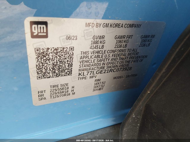 46120385 :رقم المزاد ، KL77LGE21RC073928 vin ، 2024 Chevrolet Trax Fwd 1rs مزاد بيع