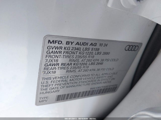Aukcja sprzedaży 2025 Audi Q3 Premium 45 Tfsi S Line Quattro Tiptronic, vin: WA1DECF33S1018294, numer aukcji: 46120413