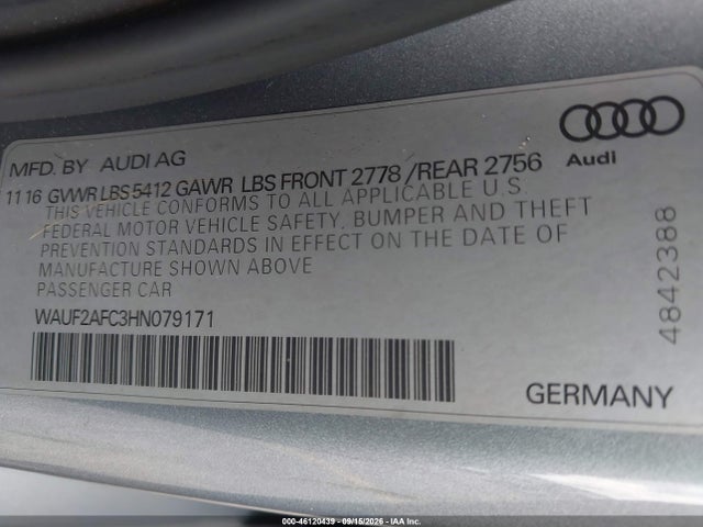 Продаж на аукціоні авто 2017 Audi A6 3.0t Premium Plus, vin: WAUF2AFC3HN079171, номер лоту: 46120439