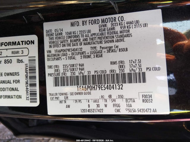 Продажа на аукционе авто 2014 Ford Fusion Se, vin: 1FA6P0H79E5404132, номер лота: 46120442