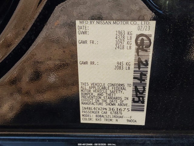 46120466 :رقم المزاد ، 1N4BL4CV2PN363675 vin ، 2023 Nissan Altima Sr Fwd مزاد بيع