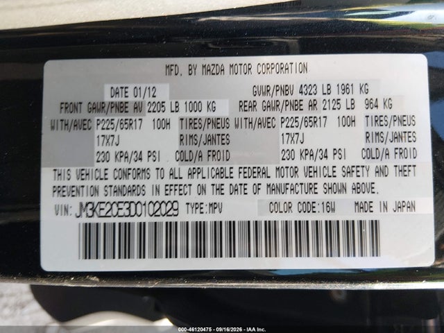 46120475 :رقم المزاد ، JM3KE2CE3D0102029 vin ، 2013 Mazda Cx-5 Touring مزاد بيع