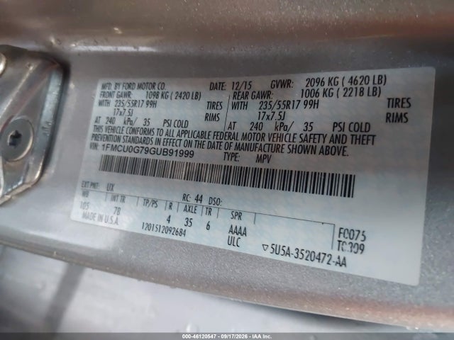 1FMCU0G79GUB91999 Ford ESCAPE SE