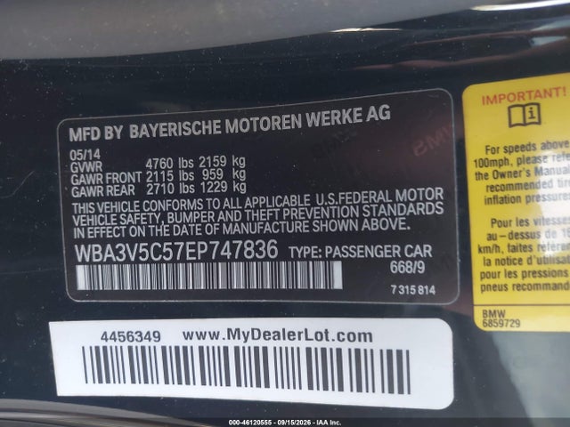46120555 :رقم المزاد ، WBA3V5C57EP747836 vin ، 2014 Bmw 428i مزاد بيع