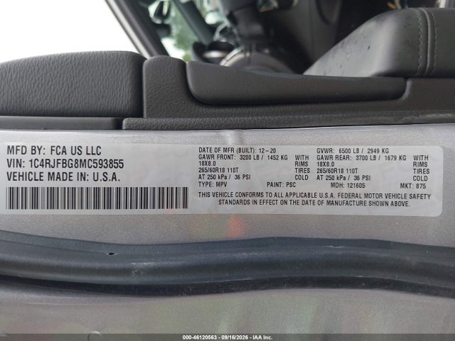 2021 Jeep Grand Cherokee Limited 4x4 მანქანა იყიდება აუქციონზე, vin: 1C4RJFBG8MC593855, აუქციონის ნომერი: 46120563