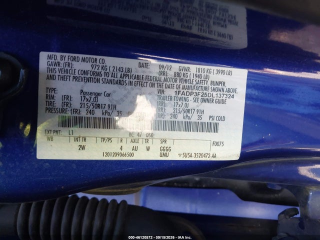 2013 Ford Focus Se მანქანა იყიდება აუქციონზე, vin: 1FADP3F25DL137324, აუქციონის ნომერი: 46120572