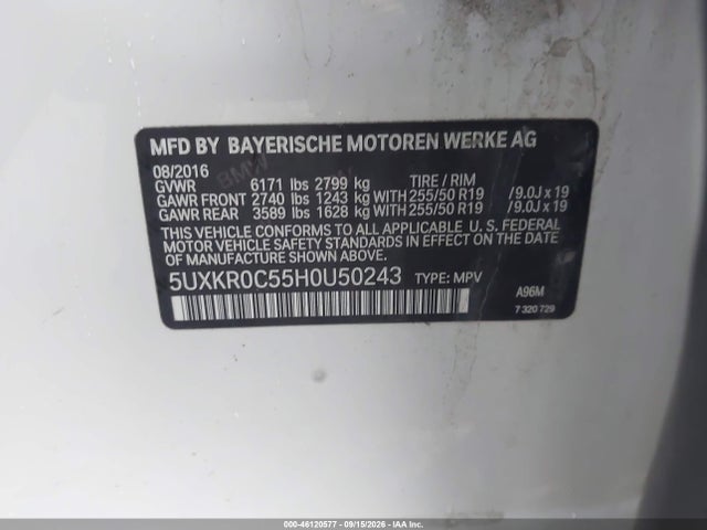 Aukcja sprzedaży 2017 Bmw X5 Xdrive35i, vin: 5UXKR0C55H0U50243, numer aukcji: 46120577