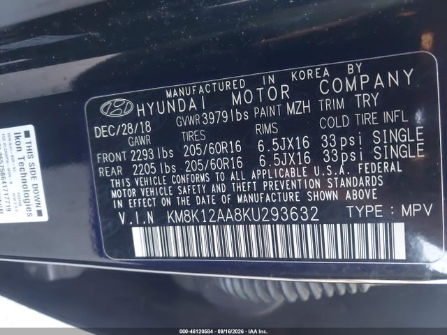 Продаж на аукціоні авто 2019 Hyundai Kona Se, vin: KM8K12AA8KU293632, номер лоту: 46120584