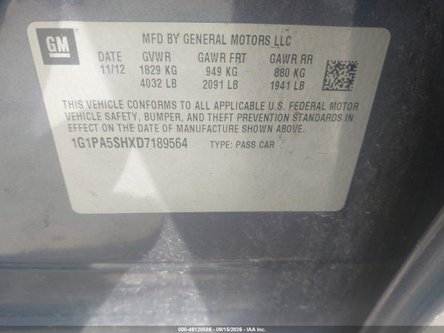 Aukcja sprzedaży 2013 Chevrolet Cruze Ls Auto, vin: 1G1PA5SHXD7189564, numer aukcji: 46120586