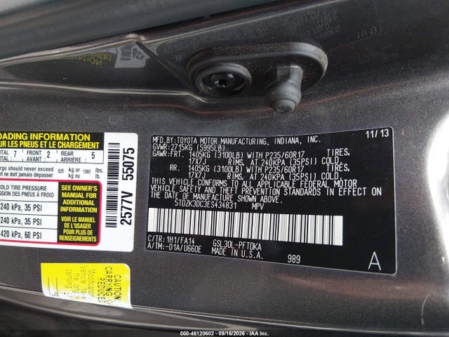 Продаж на аукціоні авто 2014 Toyota Sienna L V6 7 Passenger, vin: 5TDZK3DC3ES434831, номер лоту: 46120602