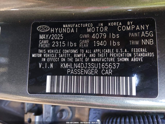 Aukcja sprzedaży 2025 Hyundai Elantra Hybrid Limited, vin: KMHLN4DJ3SU165637, numer aukcji: 46120605