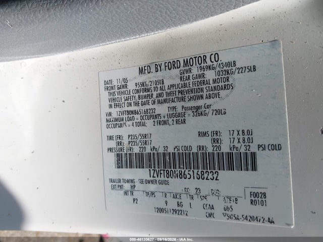 Продаж на аукціоні авто 2006 Ford Mustang V6, vin: 1ZVFT80N865168232, номер лоту: 46120627
