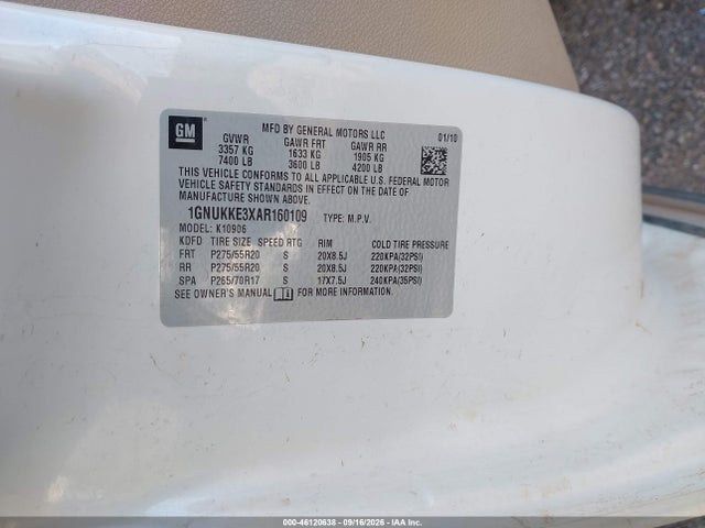 2010 Chevrolet Suburban 1500 Ltz მანქანა იყიდება აუქციონზე, vin: 1GNUKKE3XAR160109, აუქციონის ნომერი: 46120638