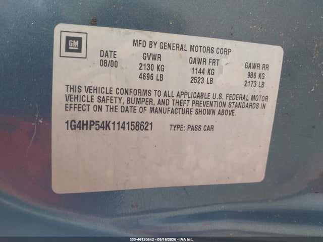 46120642 :رقم المزاد ، 1G4HP54K114158621 vin ، 2001 Buick Lesabre Custom مزاد بيع