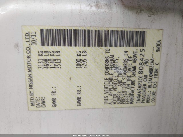 Продаж на аукціоні авто 2012 Nissan Maxima 3.5 S, vin: 1N4AA5AP1CC808425, номер лоту: 46120652