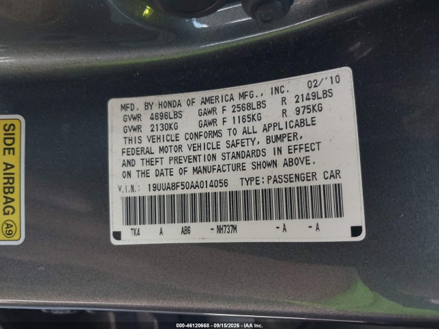 Aukcja sprzedaży 2010 Acura Tl 3.5, vin: 19UUA8F50AA014056, numer aukcji: 46120668