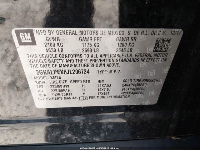 2018 Gmc Terrain Slt მანქანა იყიდება აუქციონზე, vin: 3GKALPEX6JL206734, აუქციონის ნომერი: 46120677