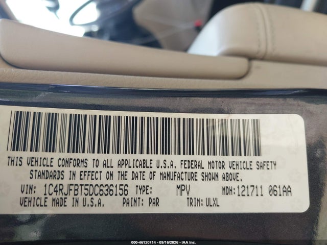 46120714 :رقم المزاد ، 1C4RJFBT5DC636156 vin ، 2013 Jeep Grand Cherokee Limited مزاد بيع