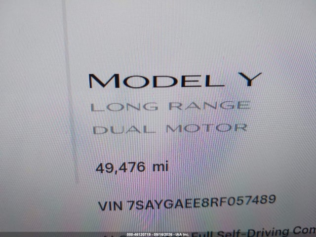 2024 Tesla Model Y Long Range Dual Motor All-wheel Drive მანქანა იყიდება აუქციონზე, vin: 7SAYGAEE8RF057489, აუქციონის ნომერი: 46120719