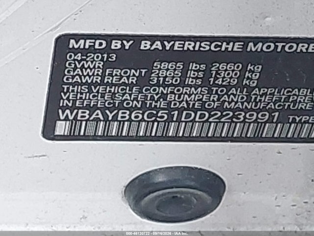 Aukcja sprzedaży 2013 Bmw 750i Xdrive, vin: WBAYB6C51DD223991, numer aukcji: 46120722