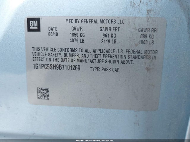 Aukcja sprzedaży 2011 Chevrolet Cruze Ls, vin: 1G1PC5SH9B7101269, numer aukcji: 46120735