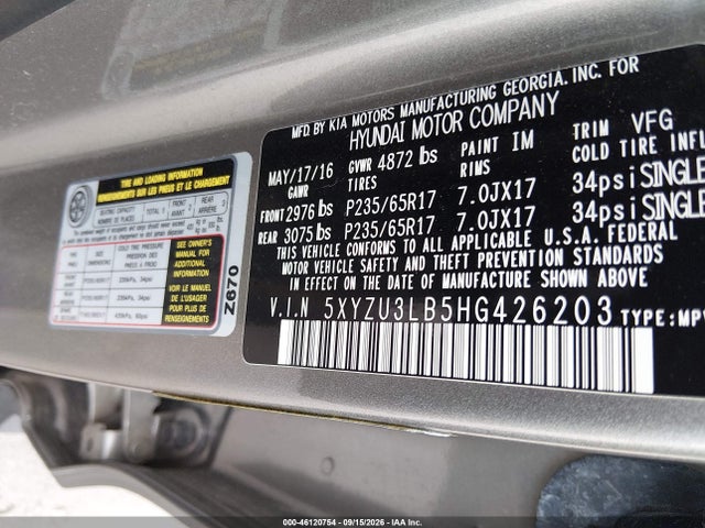 Продаж на аукціоні авто 2017 Hyundai Santa Fe Sport 2.4l, vin: 5XYZU3LB5HG426203, номер лоту: 46120754