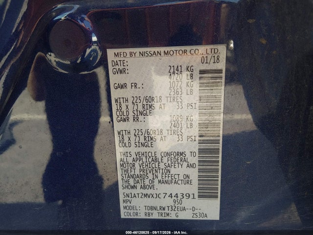 5N1AT2MVXJC744391 Nissan Rogue Sl