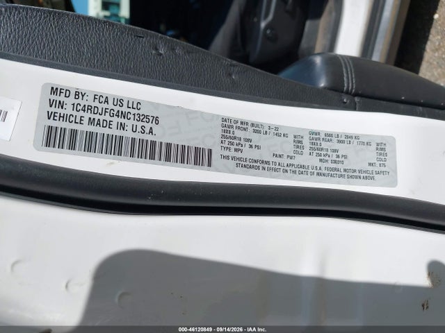 Aukcja sprzedaży 2022 Dodge Durango Pursuit Awd, vin: 1C4RDJFG4NC132576, numer aukcji: 46120849