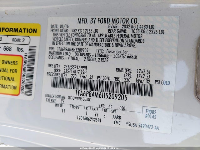 Aukcja sprzedaży 2017 Ford Mustang V6, vin: 1FA6P8AM6H5209205, numer aukcji: 46120852