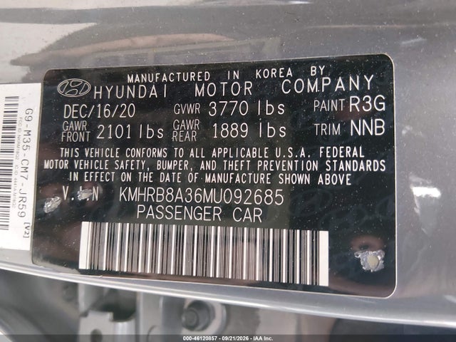 Продаж на аукціоні авто 2021 Hyundai Venue Se, vin: KMHRB8A36MU092685, номер лоту: 46120857
