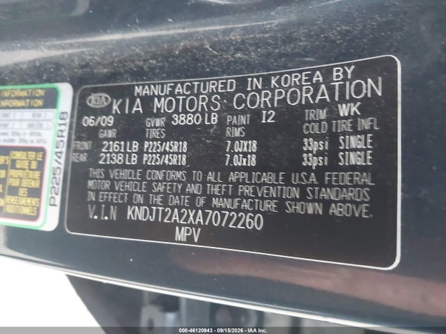 46120943 :رقم المزاد ، KNDJT2A2XA7072260 vin ، 2010 Kia Soul + مزاد بيع