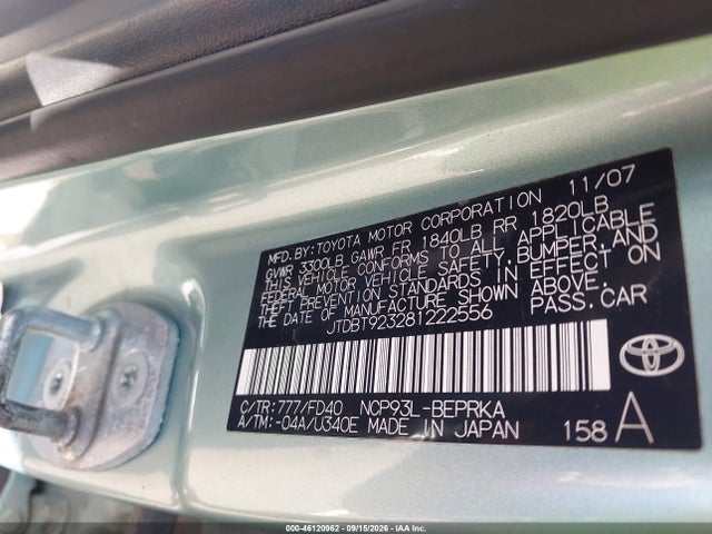 Aukcja sprzedaży 2008 Toyota Yaris S, vin: JTDBT923281222556, numer aukcji: 46120962