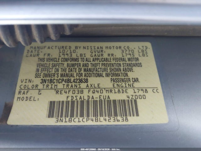 46120968 :رقم المزاد ، 3N1BC1CP4BL423638 vin ، 2011 Nissan Versa 1.8s مزاد بيع