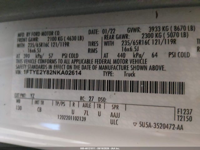 1FTYE2Y82NKA02614 Ford Transit-150