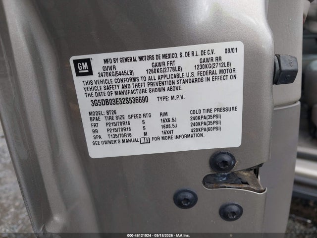 46121024 :رقم المزاد ، 3G5DB03E32S536690 vin ، 2002 Buick Rendezvous Cx/cxl مزاد بيع