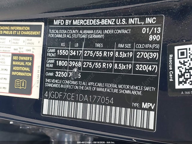 46121061 :رقم المزاد ، 4JGDF7CE1DA177054 vin ، 2013 Mercedes-benz Gl 450 4matic مزاد بيع