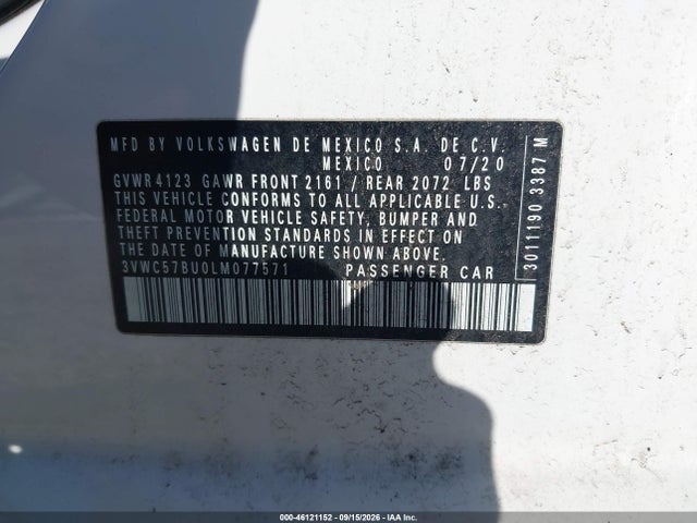 2020 Volkswagen Jetta 1.4t R-line/1.4t S/1.4t Se მანქანა იყიდება აუქციონზე, vin: 3VWC57BU0LM077571, აუქციონის ნომერი: 46121152