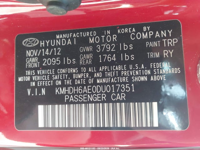 Продаж на аукціоні авто 2013 Hyundai Elantra Gs, vin: KMHDH6AE0DU017351, номер лоту: 46121153
