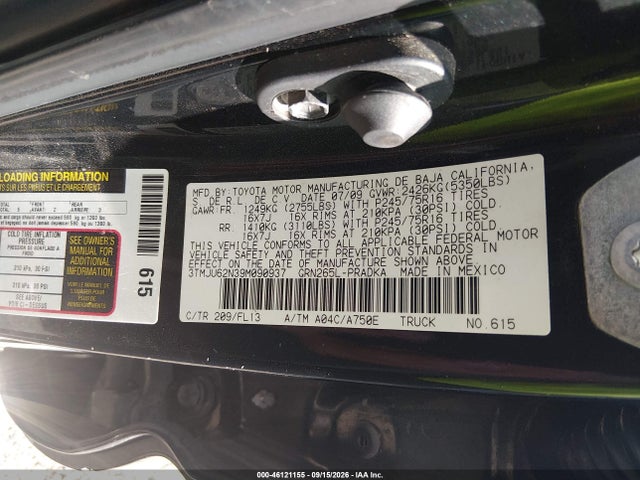 2009 Toyota Tacoma Prerunner V6 მანქანა იყიდება აუქციონზე, vin: 3TMJU62N39M090937, აუქციონის ნომერი: 46121155